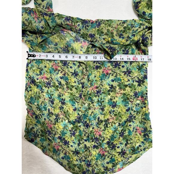 KUT FROM THE KLOTH Med Sheer Bordeaux Button Front Blouse/Top Blue/Green - Picture 6 of 8